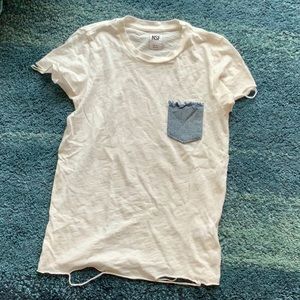White Tee w/ Denim Pocket